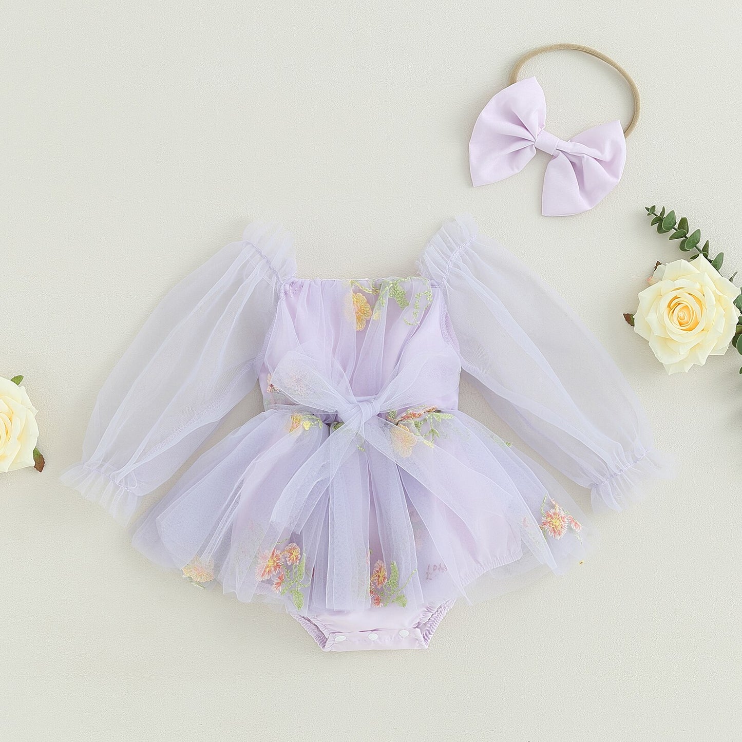 Vestido de cuerpo infantil de tul delicado + diadema