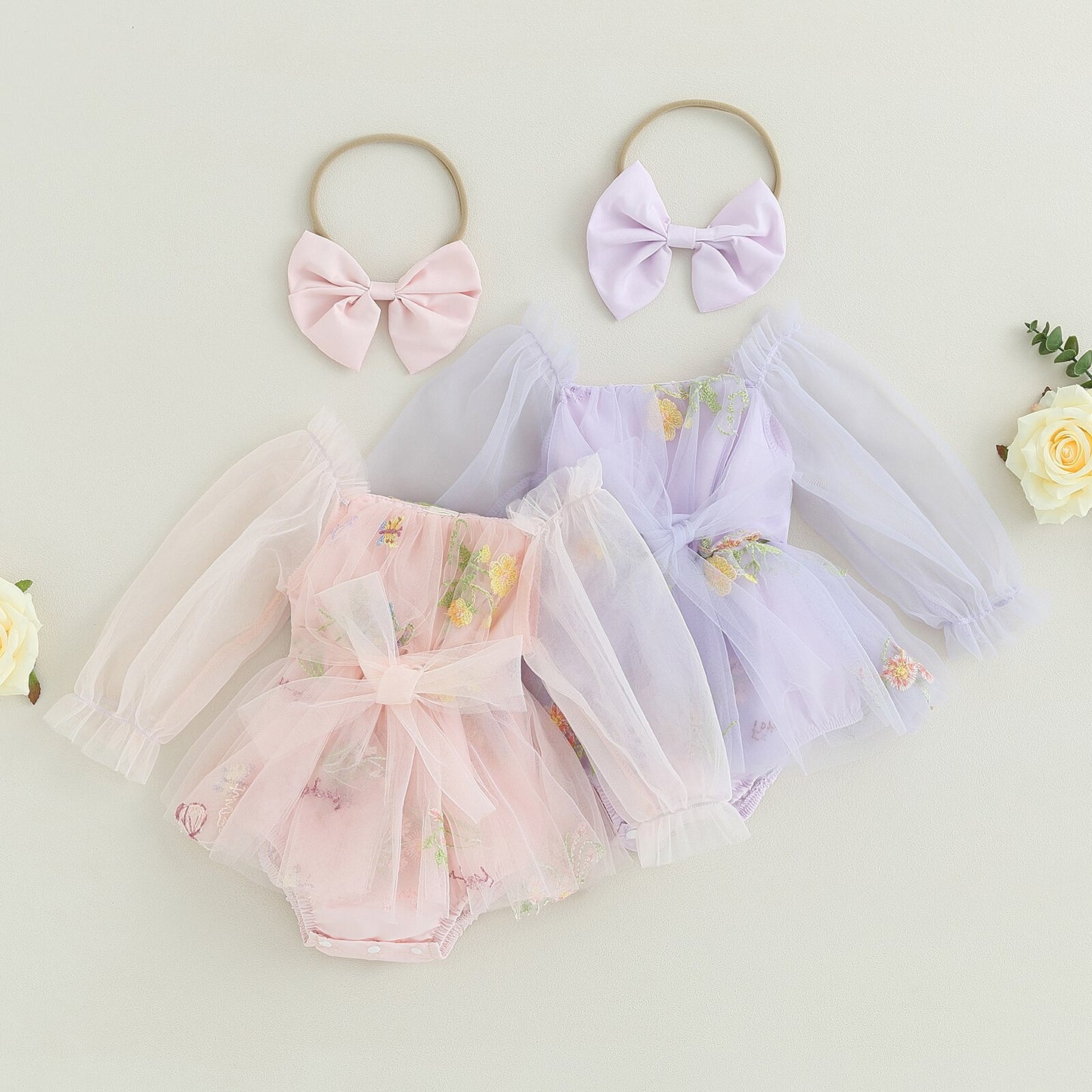 Vestido de cuerpo infantil de tul delicado + diadema