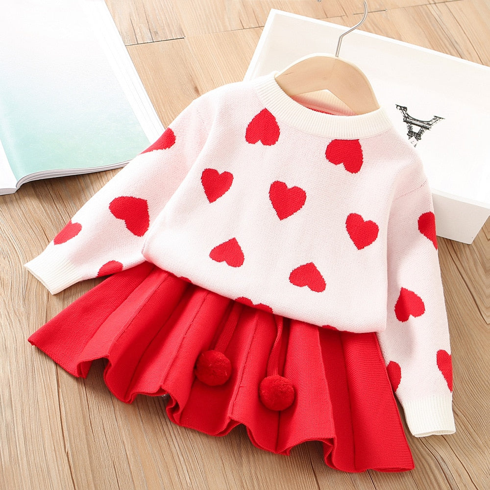 Conjunto infantil corazones Falda + blusa fría