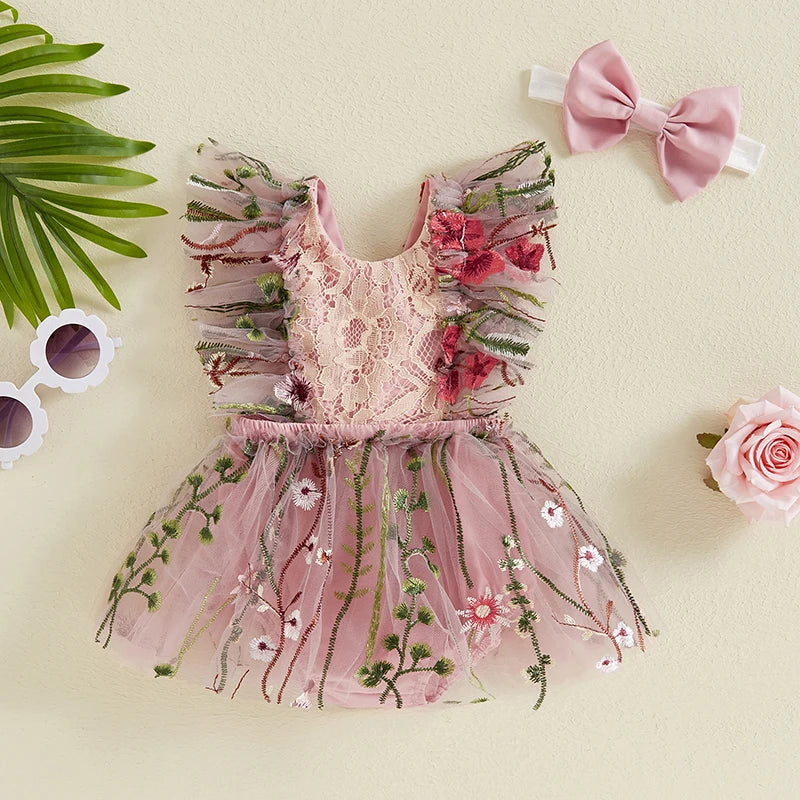 Vestido infantil con bordado floral para niñas