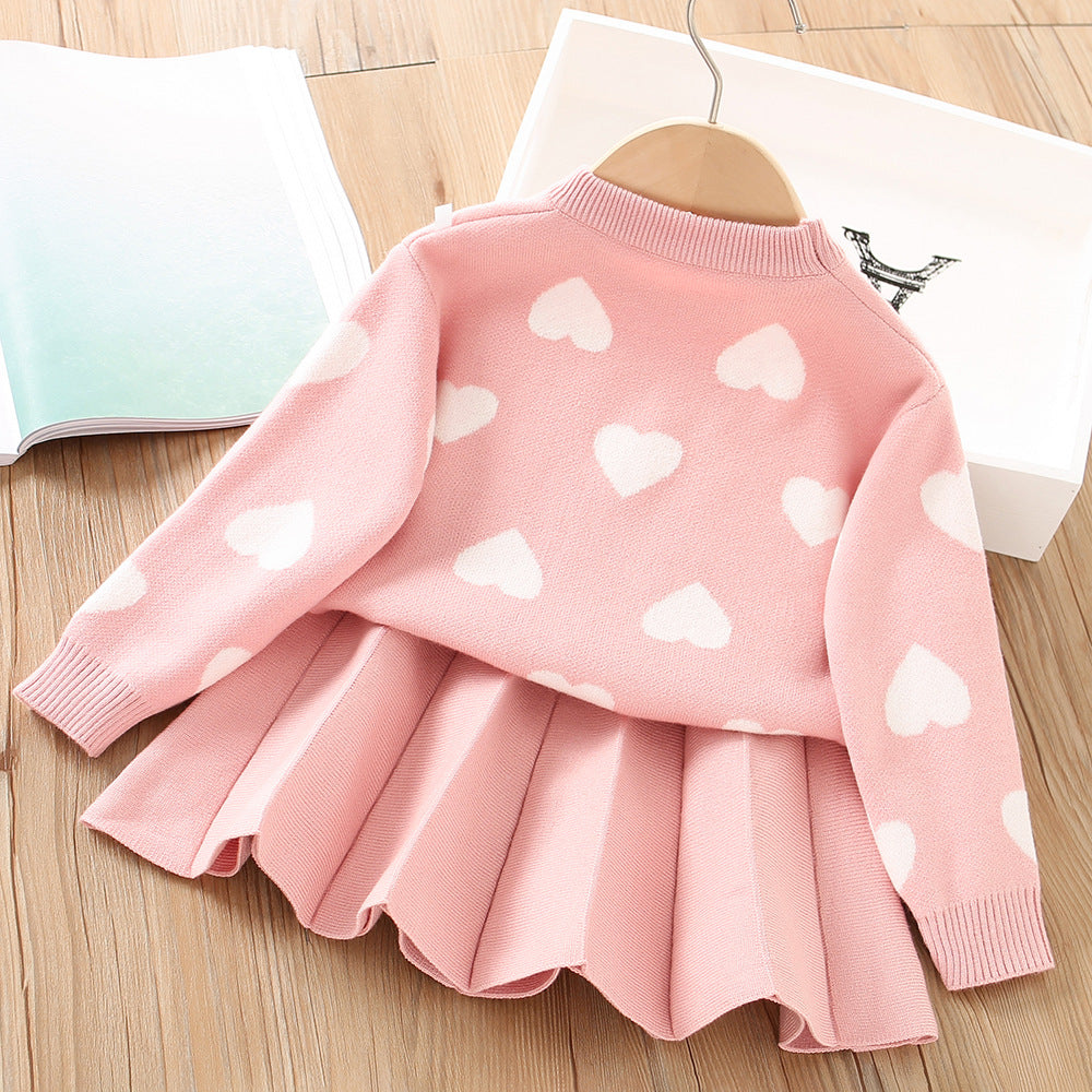 Conjunto infantil corazones Falda + blusa fría