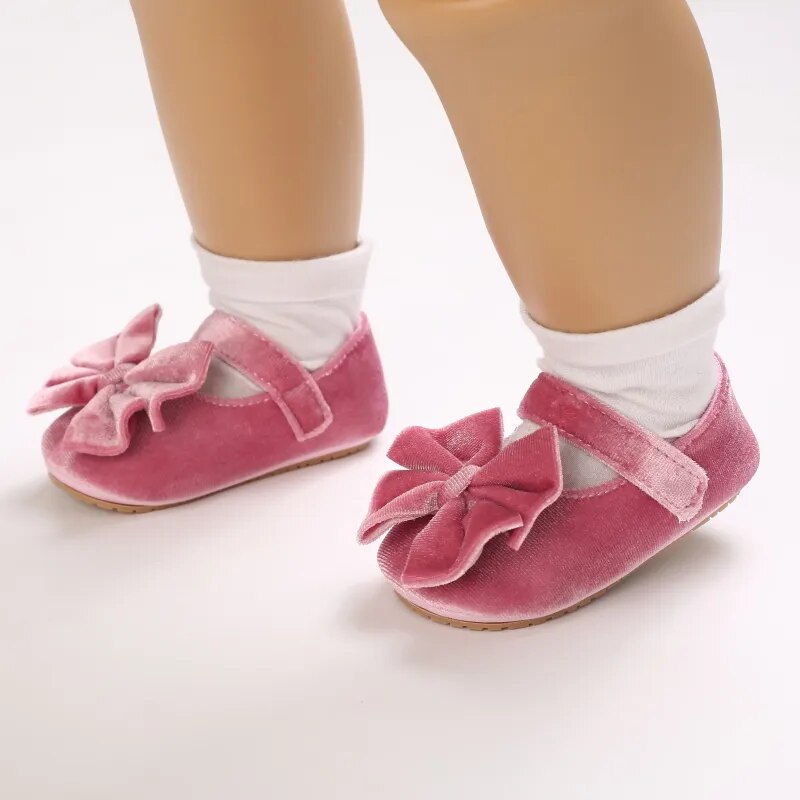 Zapatos de terciopelo con lazo para niños y mujeres