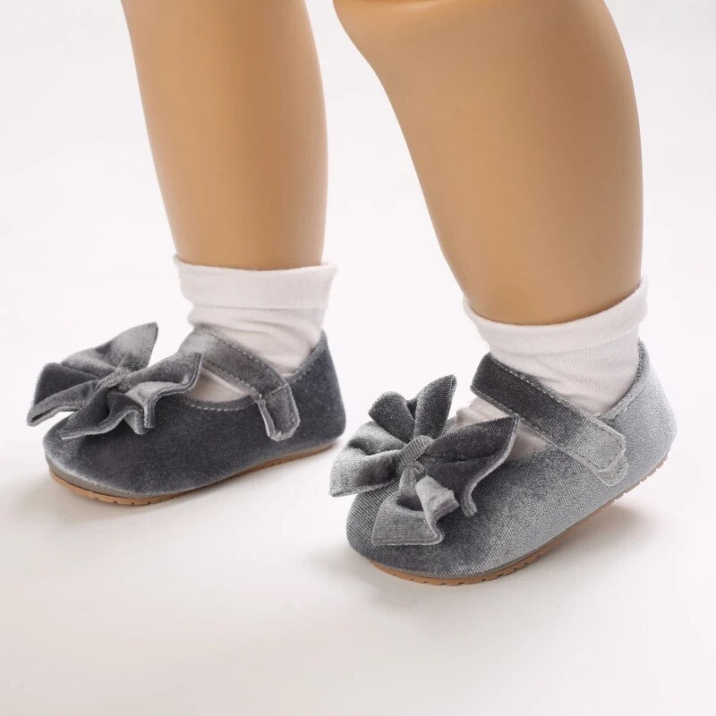 Zapatos de terciopelo con lazo para niños y mujeres
