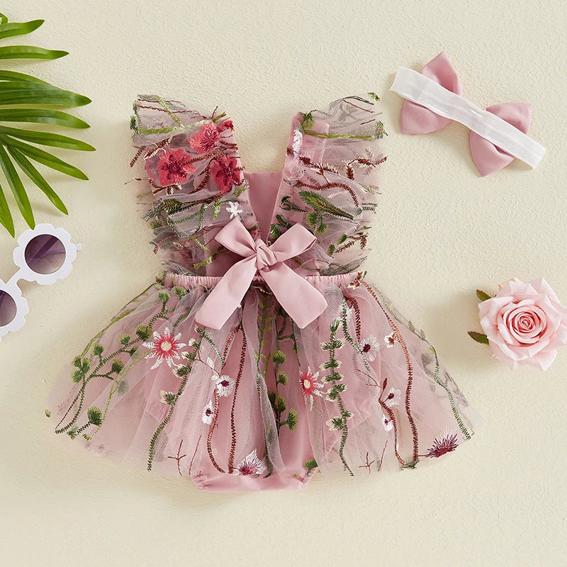 Vestido infantil con bordado floral para niñas