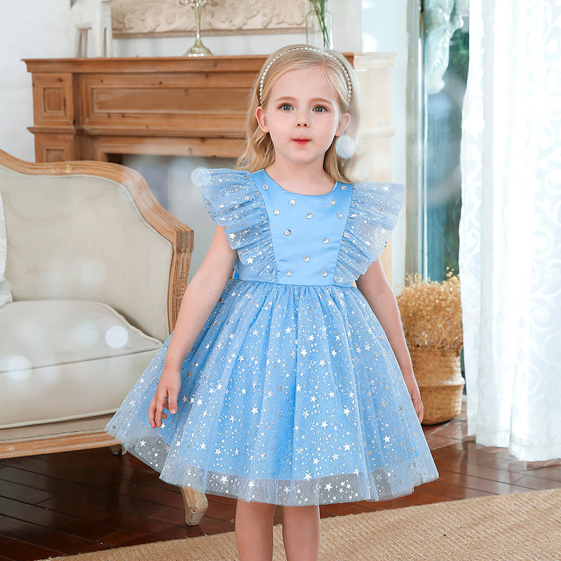 Vestido de fiesta infantil con tul y estrellas