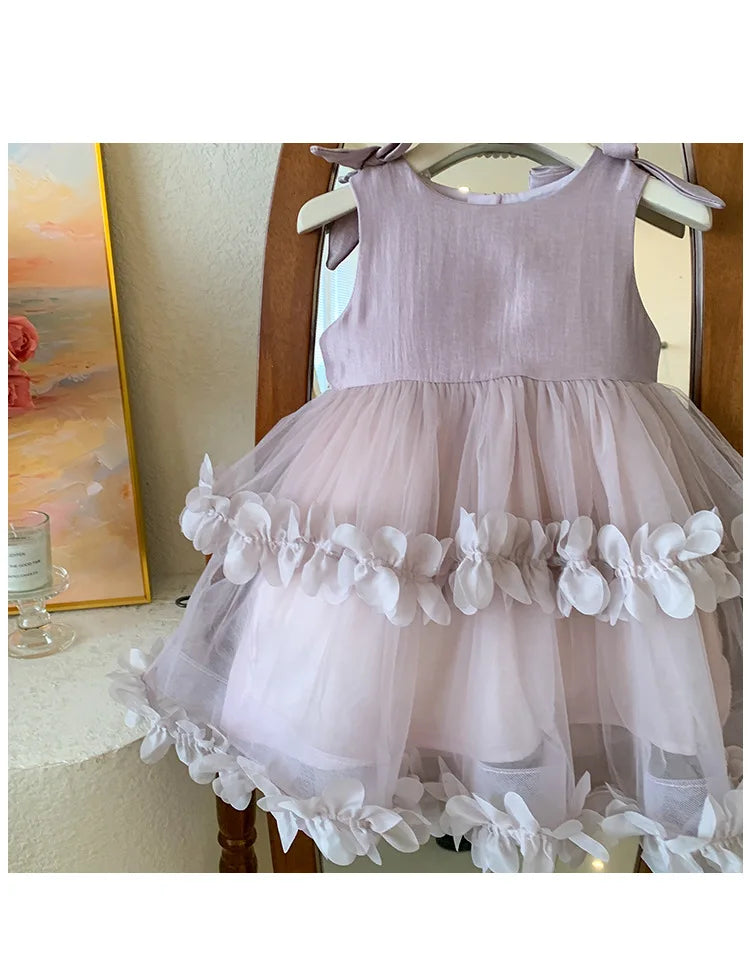Sleeveless Bow Ruffle Birthday Wedding Flower Girl Tutu Dresses