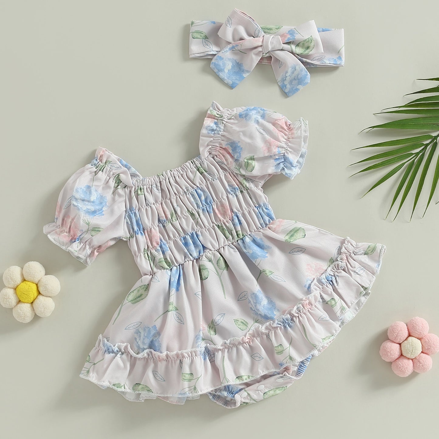 Vestido de bebé vintage floral + diadema