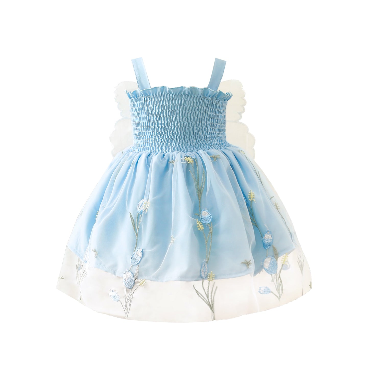 Vestido bordado con alas de mariposa