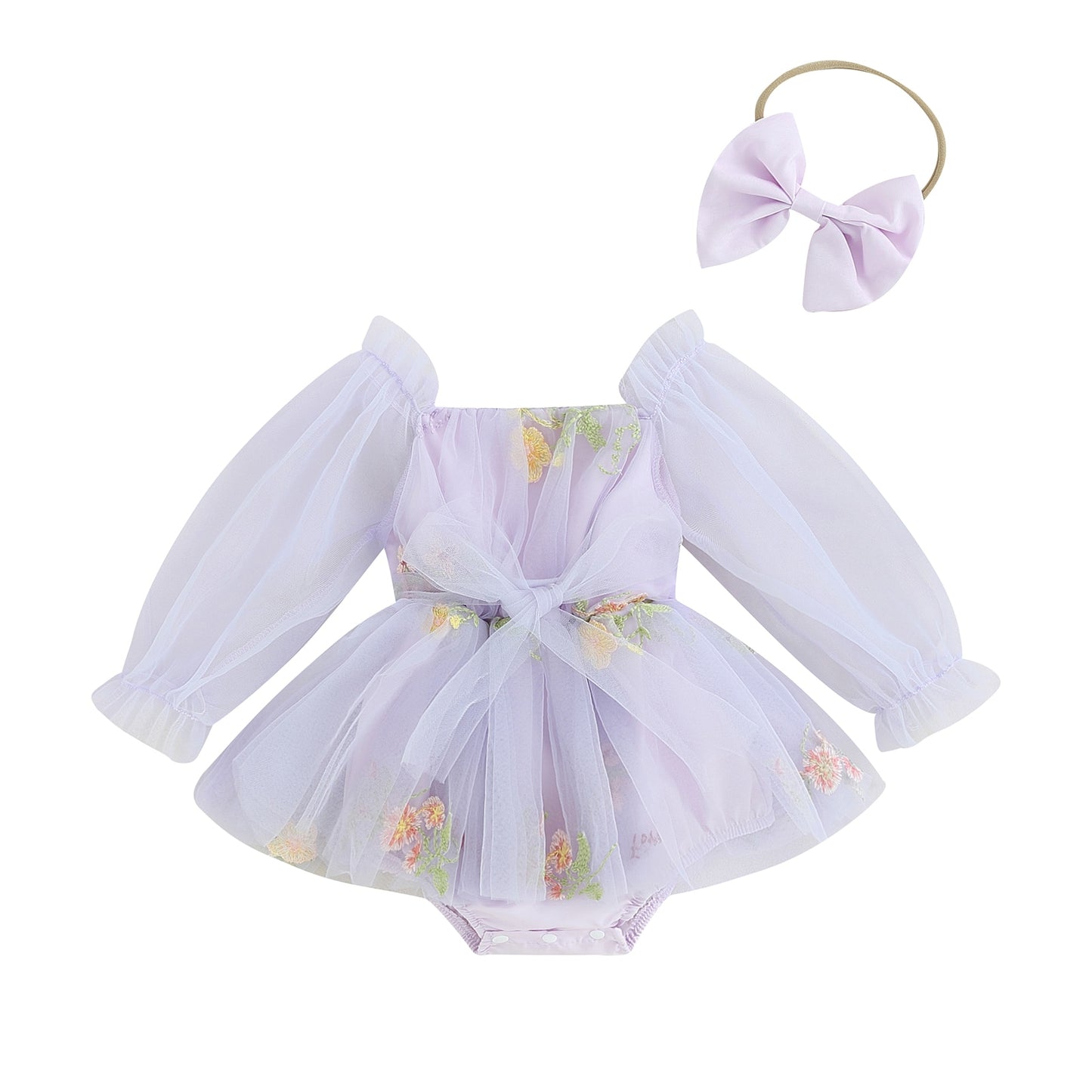 Vestido de cuerpo infantil de tul delicado + diadema