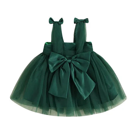 Vestido infantil navideño de tul y lazo