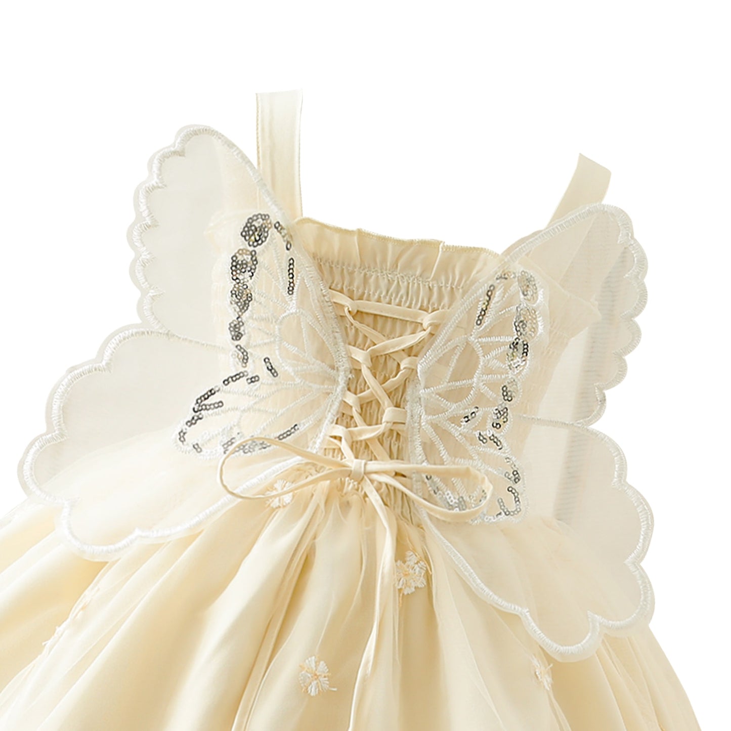 Vestido bordado con alas de mariposa