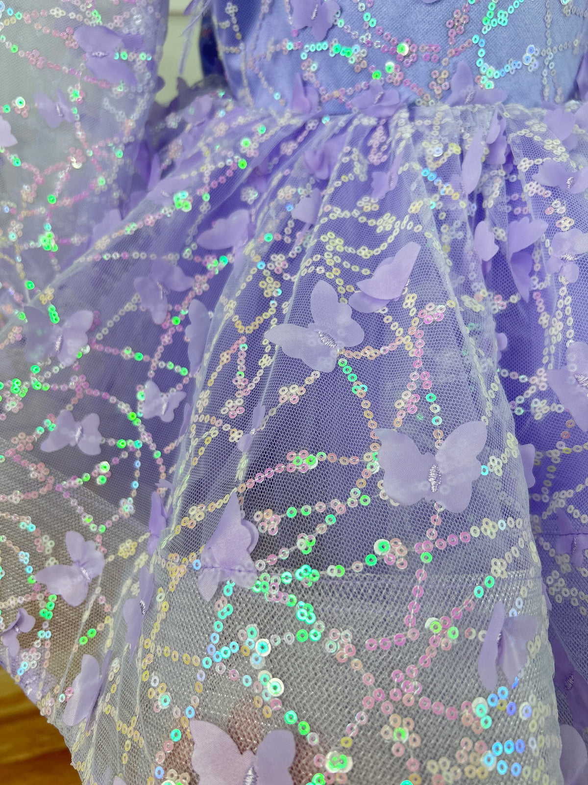 Purple Flower Girl Dress Sequin Puffy Appliques With Bow Communion Gown