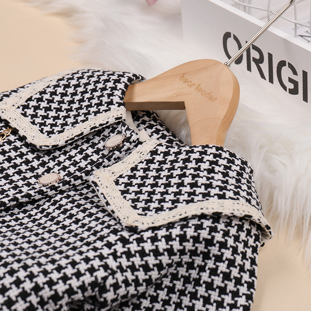 Children's set dress + coat + plaid bag