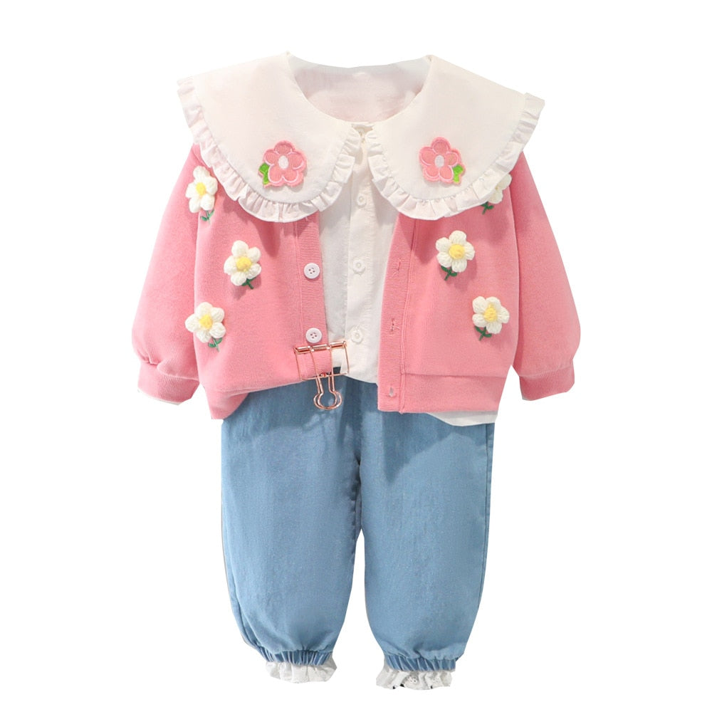 Conjunto de camisa infantil con cuello de flores