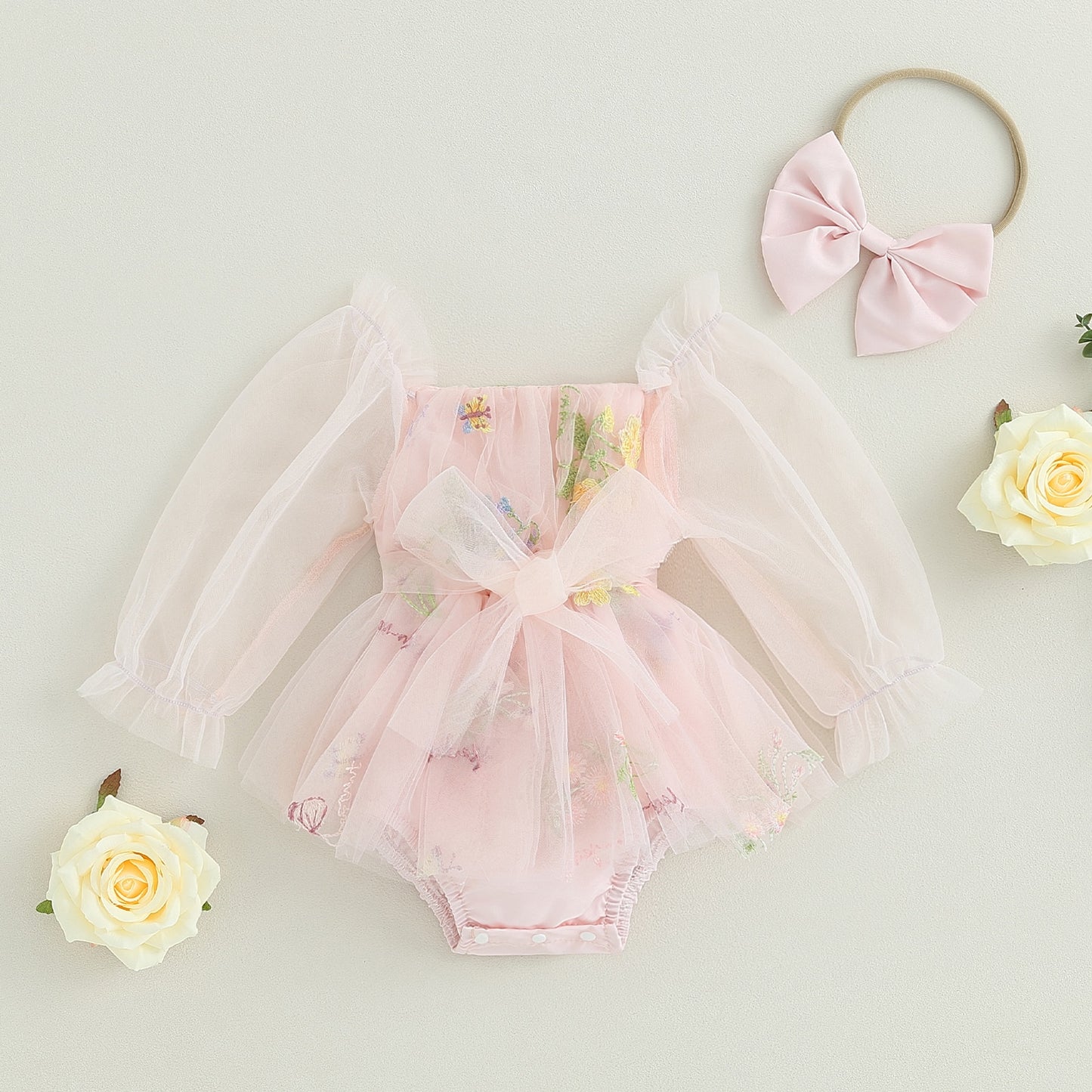 Vestido de cuerpo infantil de tul delicado + diadema