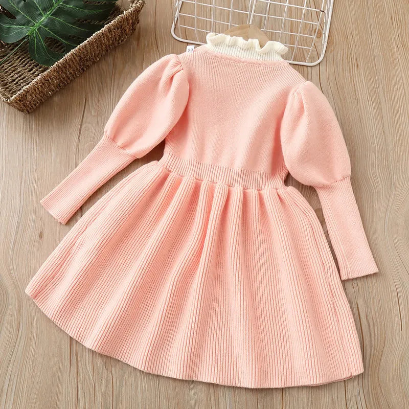Vestido infantil para clima frío con lazo