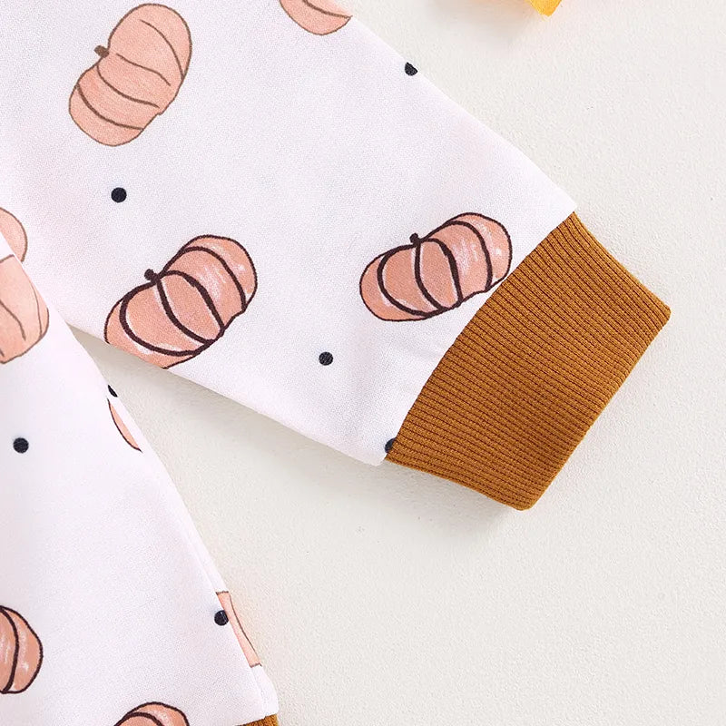 Halloween Pumpkin Print Long Sleeve Sweatshirt Elastic Pants Set