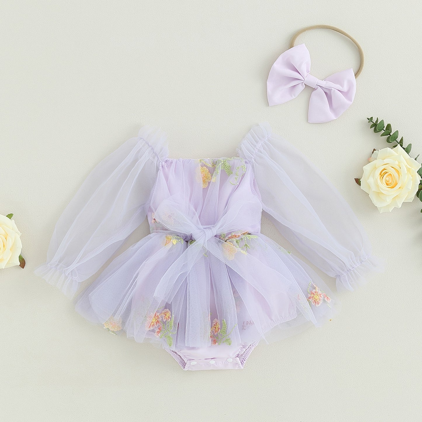 Vestido de cuerpo infantil de tul delicado + diadema