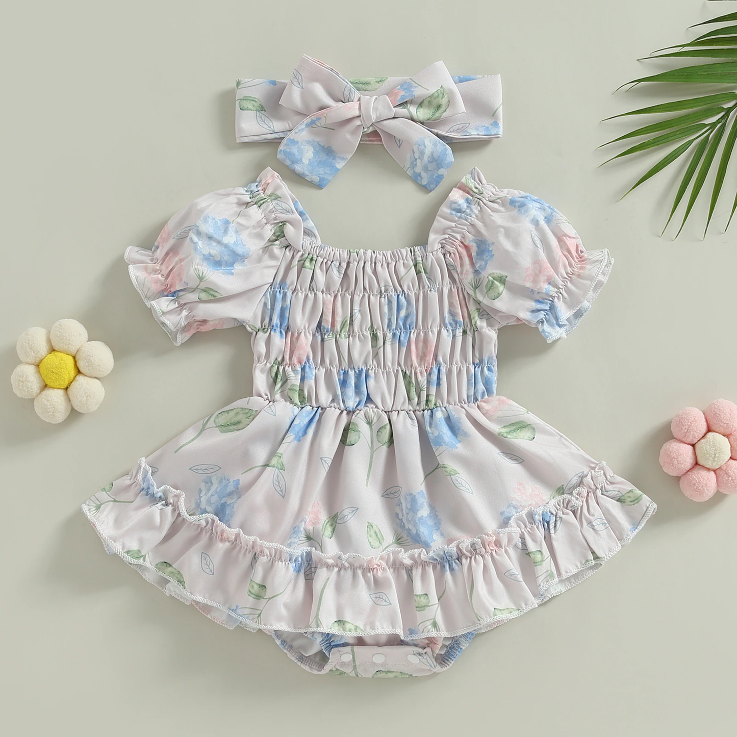 Vestido de bebé vintage floral + diadema