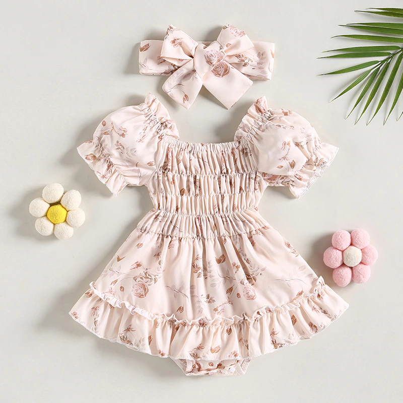 Vestido de bebé vintage floral + diadema