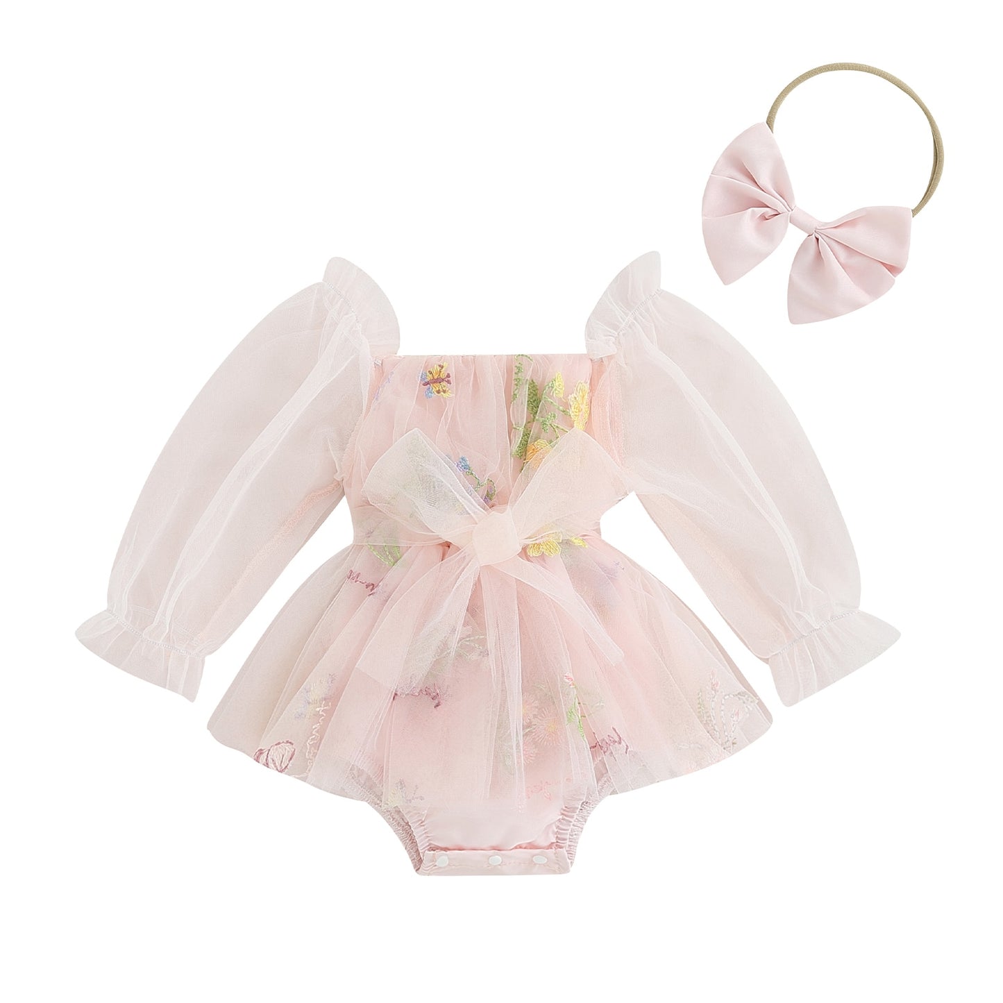 Vestido de cuerpo infantil de tul delicado + diadema