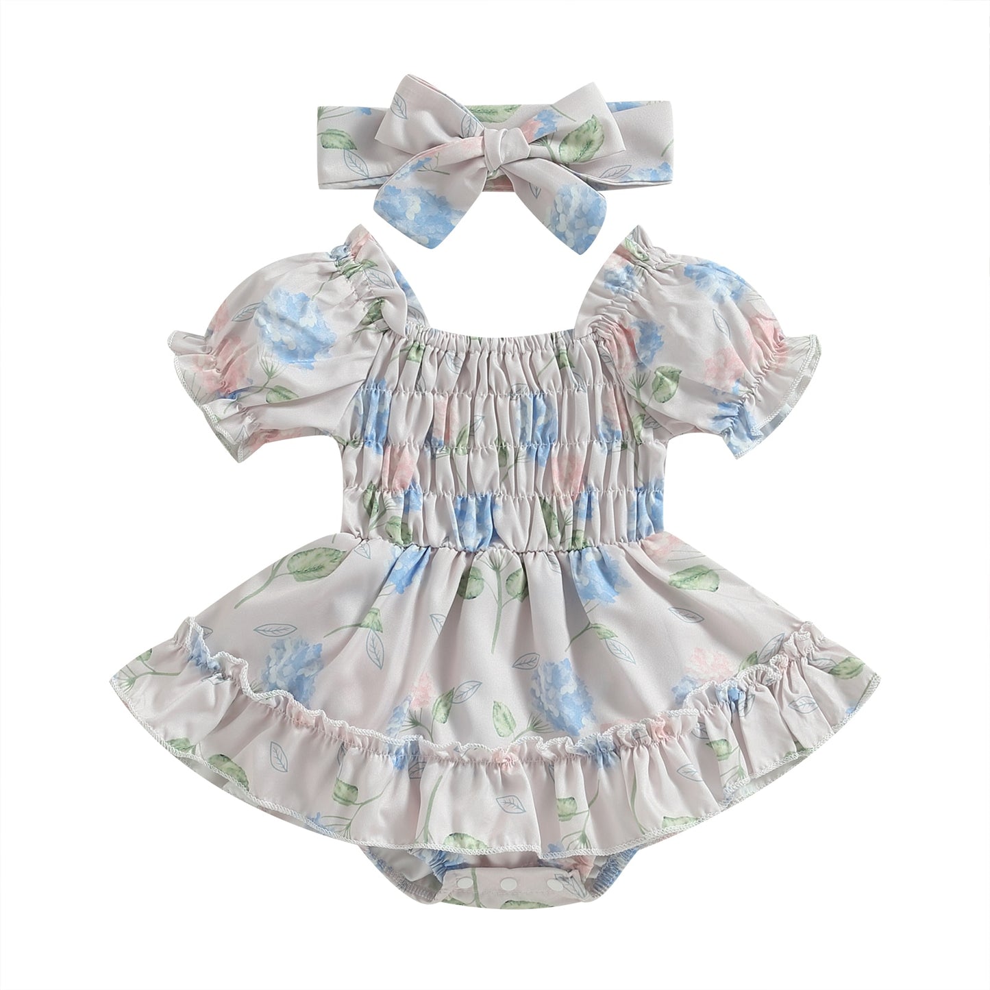 Vestido de bebé vintage floral + diadema