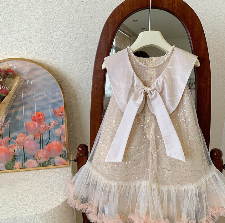 Vestido Infantil con Cuello y Brillo