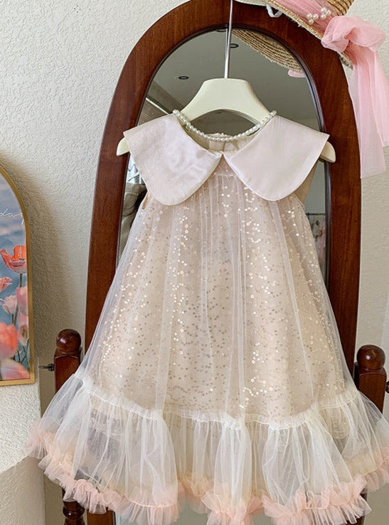 Vestido Infantil con Cuello y Brillo
