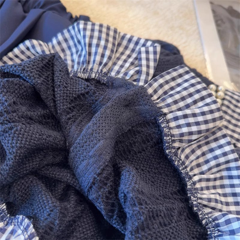 Conjunto de punto a cuadros para mujer infantil