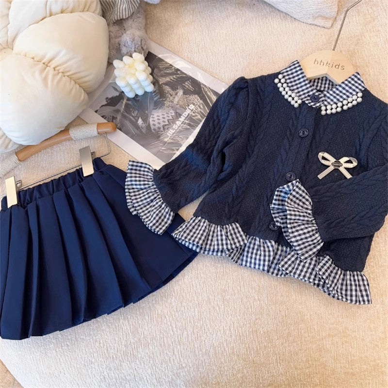 Conjunto de punto a cuadros para mujer infantil