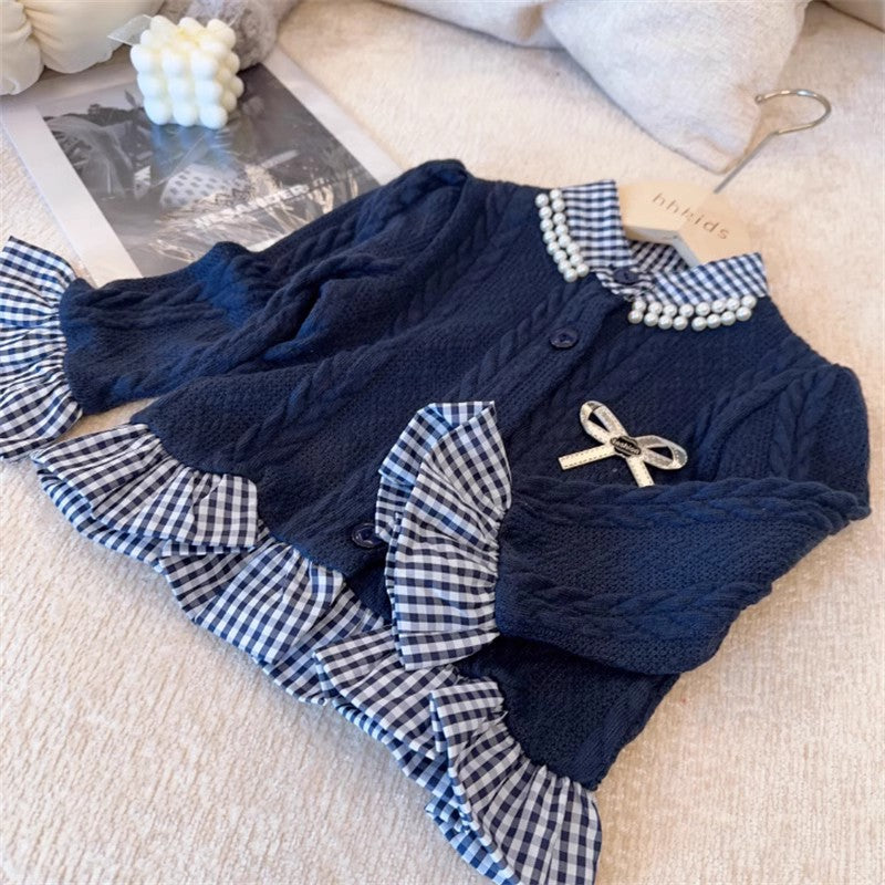 Conjunto de punto a cuadros para mujer infantil