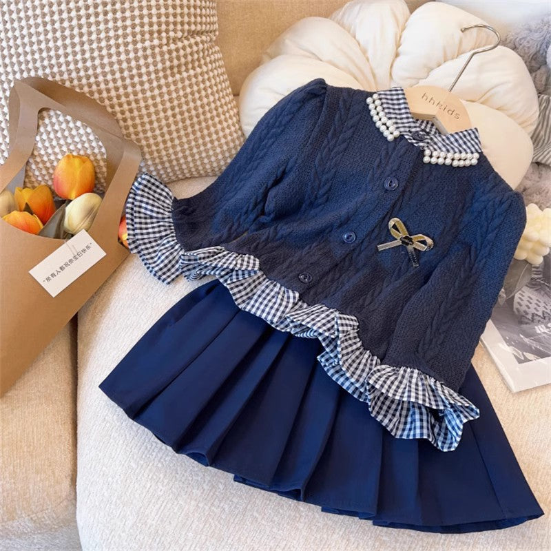 Conjunto de punto a cuadros para mujer infantil