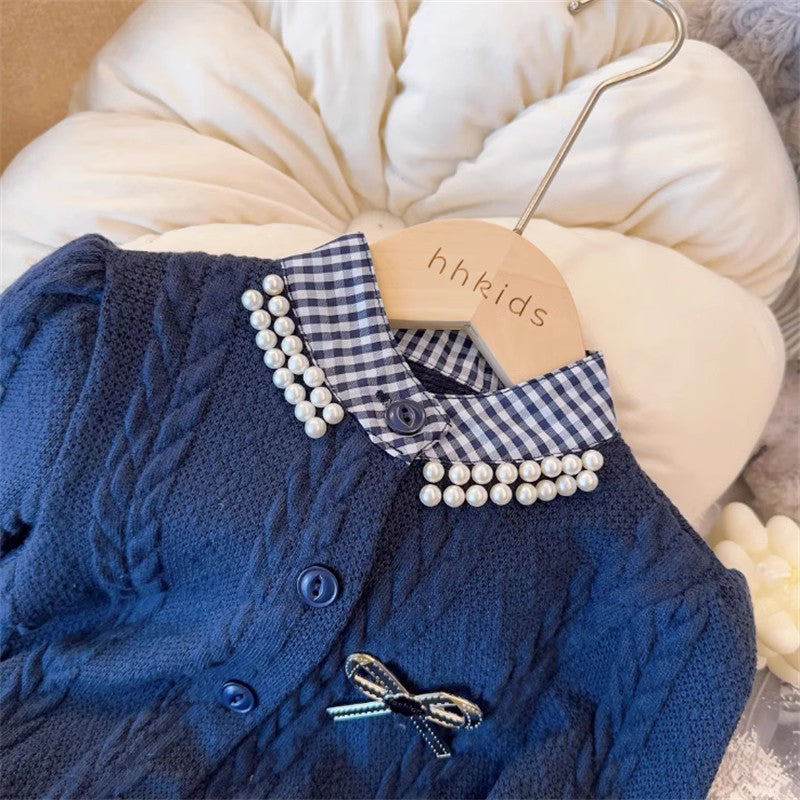 Conjunto de punto a cuadros para mujer infantil