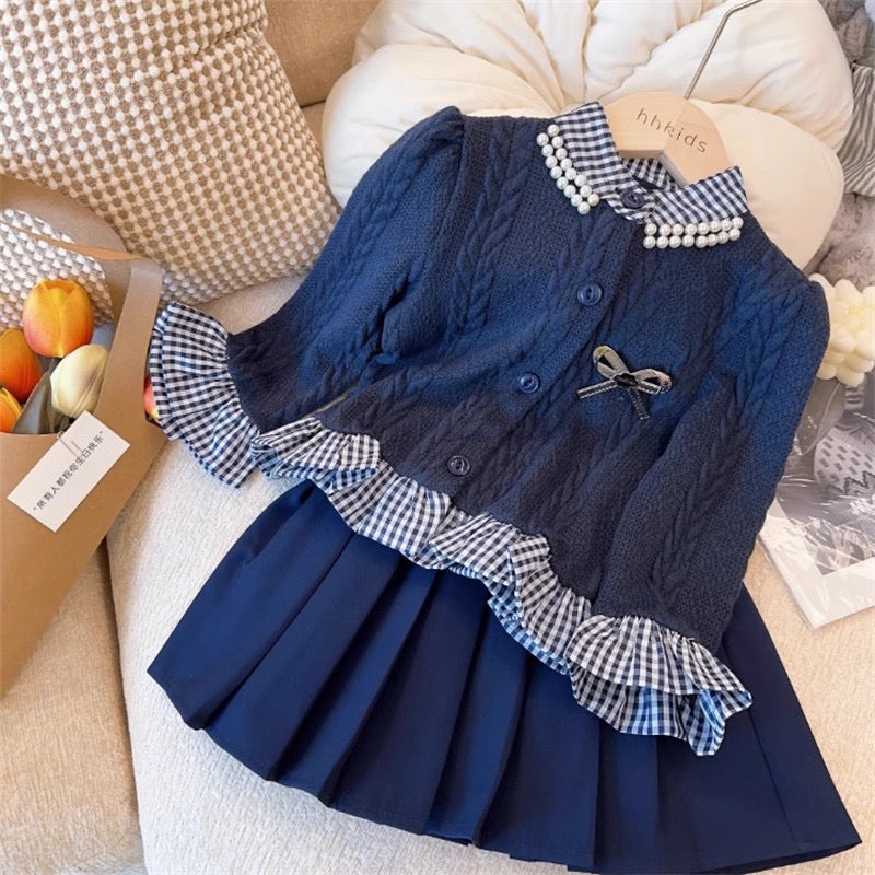 Conjunto de punto a cuadros para mujer infantil