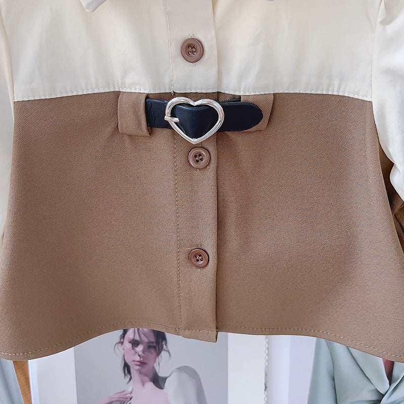 طقم أطفال بياقة وتنورة مطوية