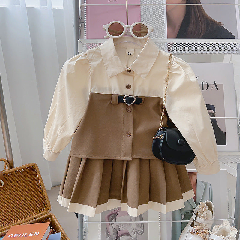 طقم أطفال بياقة وتنورة مطوية