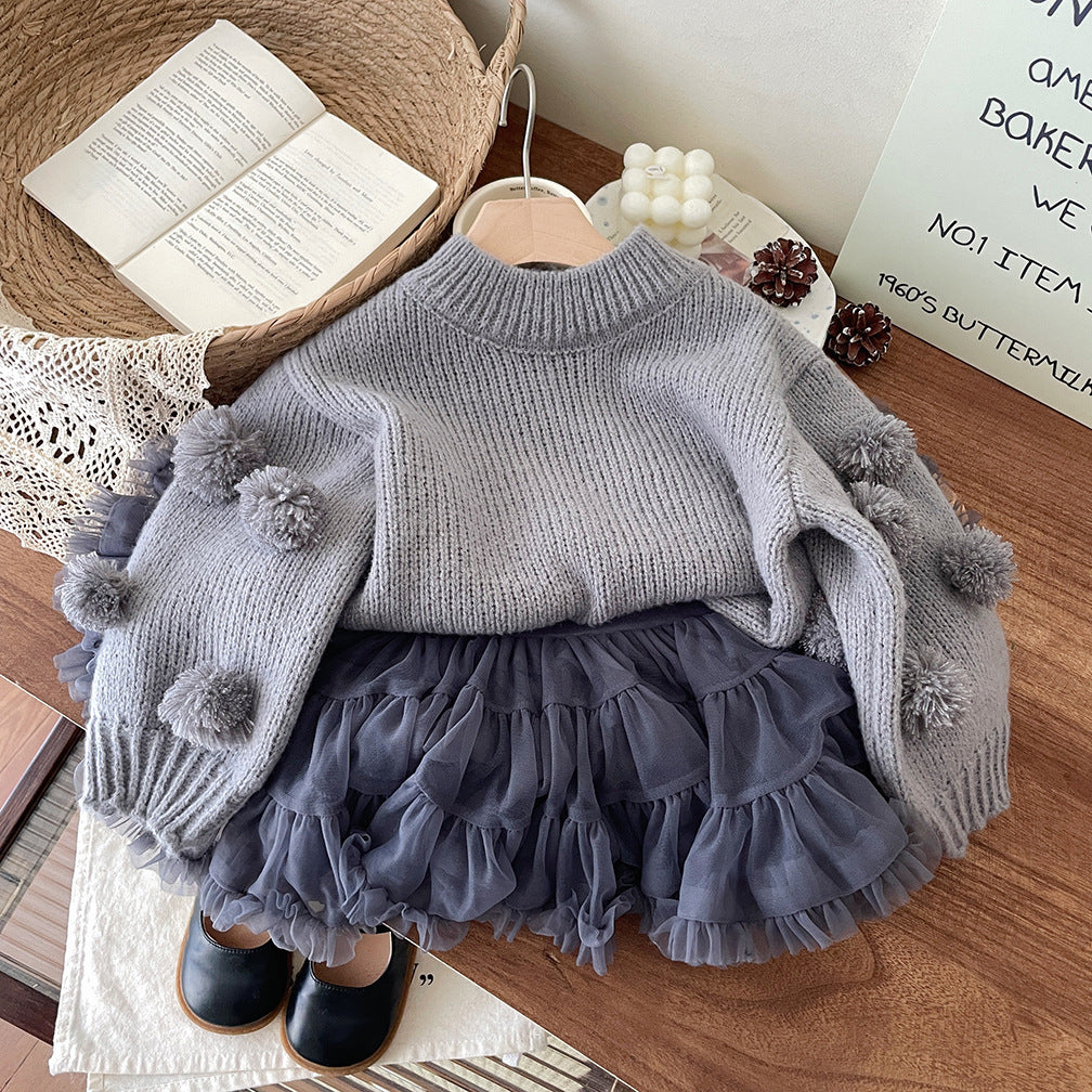 Blusa infantil con pompones de invierno para mujer