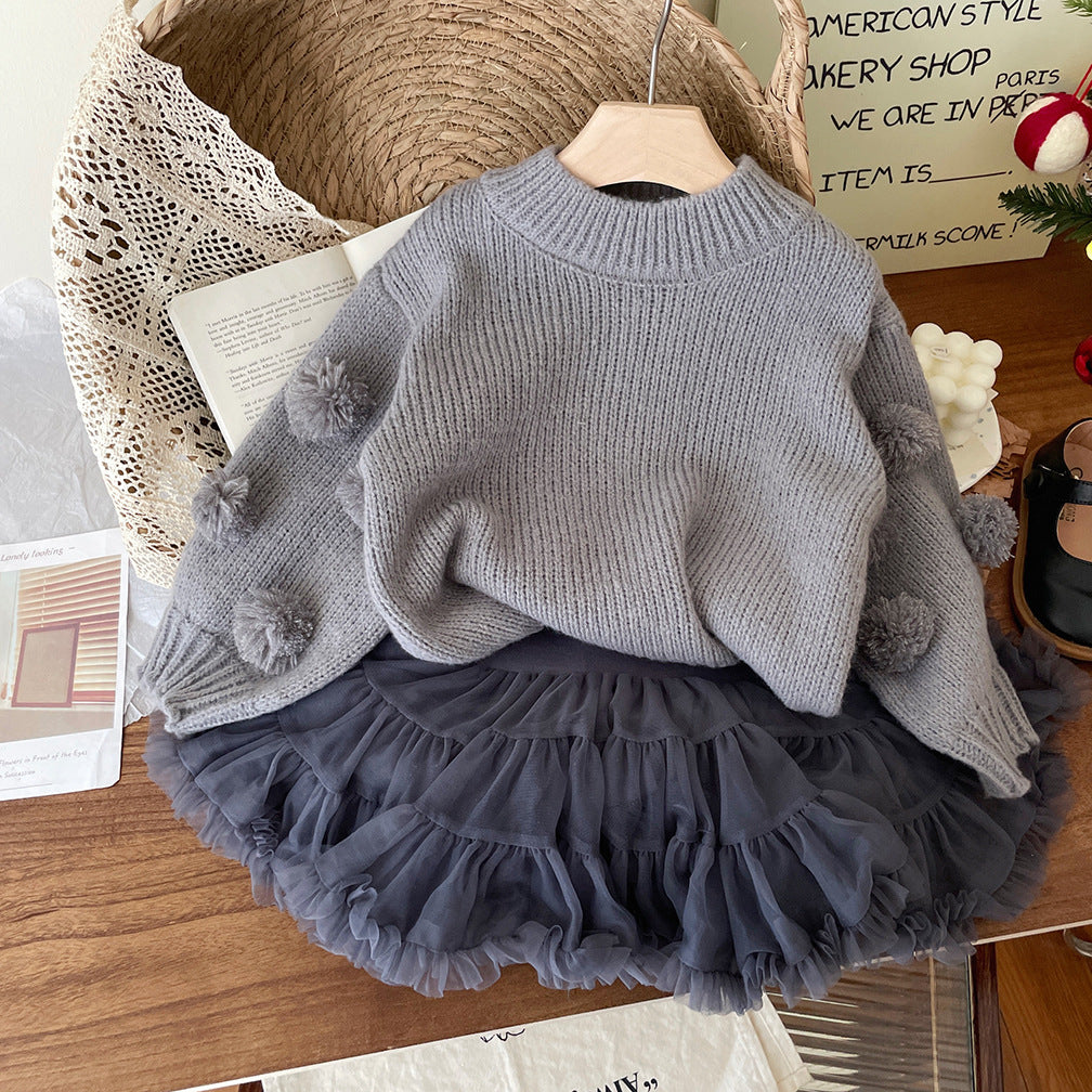 Blusa infantil con pompones de invierno para mujer