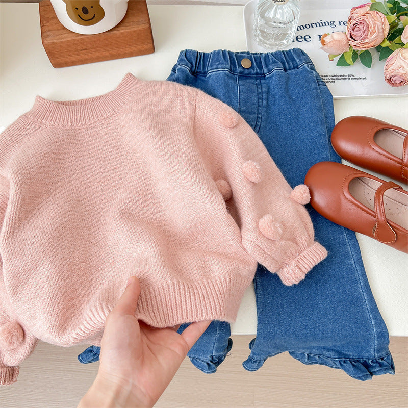 Girls' Knitted Pompom Blouse