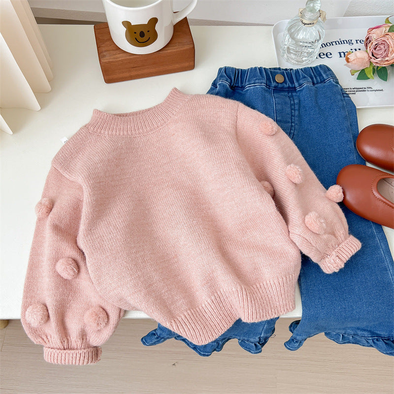 Girls' Knitted Pompom Blouse