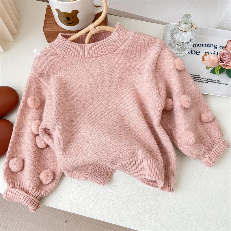 Girls' Knitted Pompom Blouse