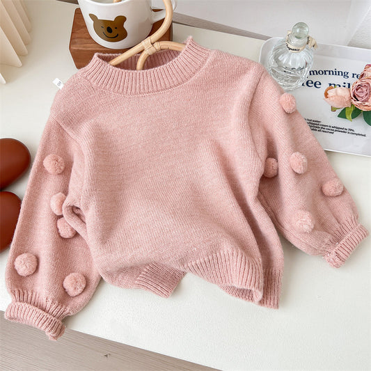 Girls' Knitted Pompom Blouse