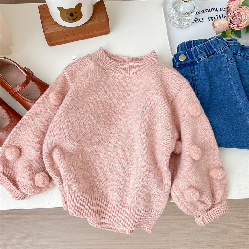 Girls' Knitted Pompom Blouse
