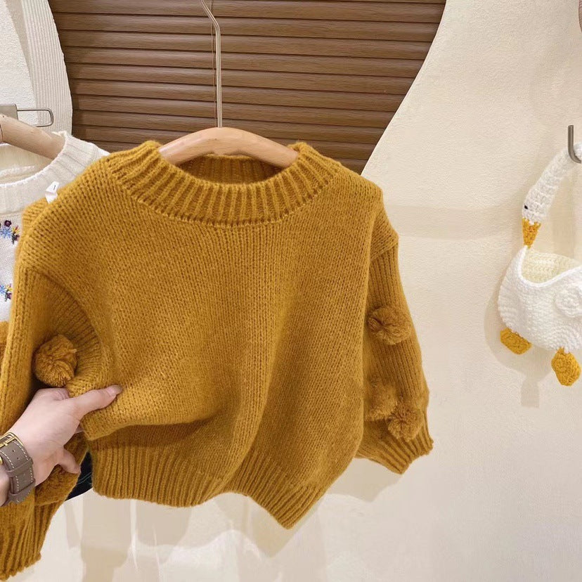 Girls' Knitted Pompom Blouse