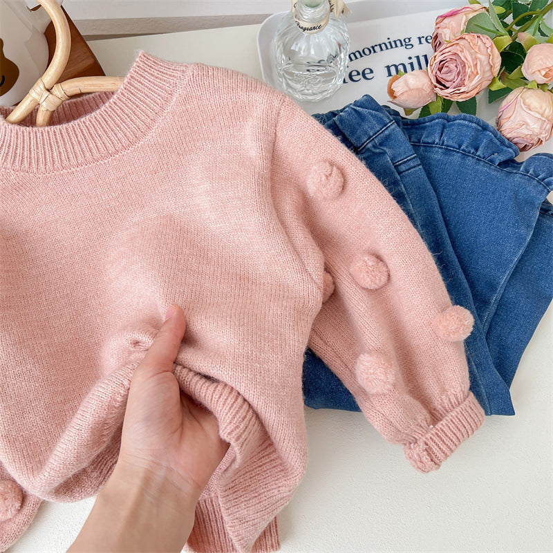Girls' Knitted Pompom Blouse