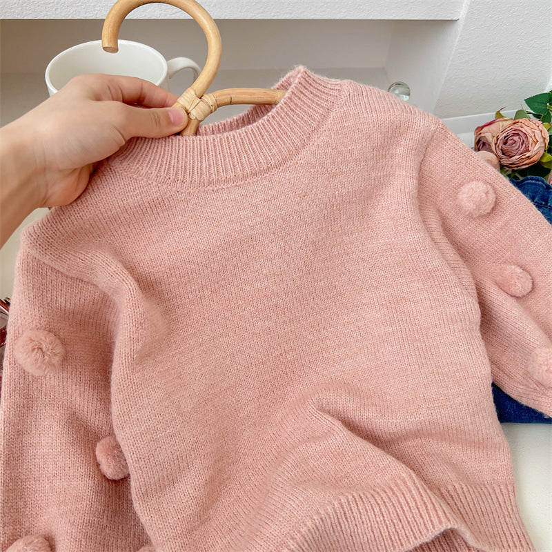 Girls' Knitted Pompom Blouse
