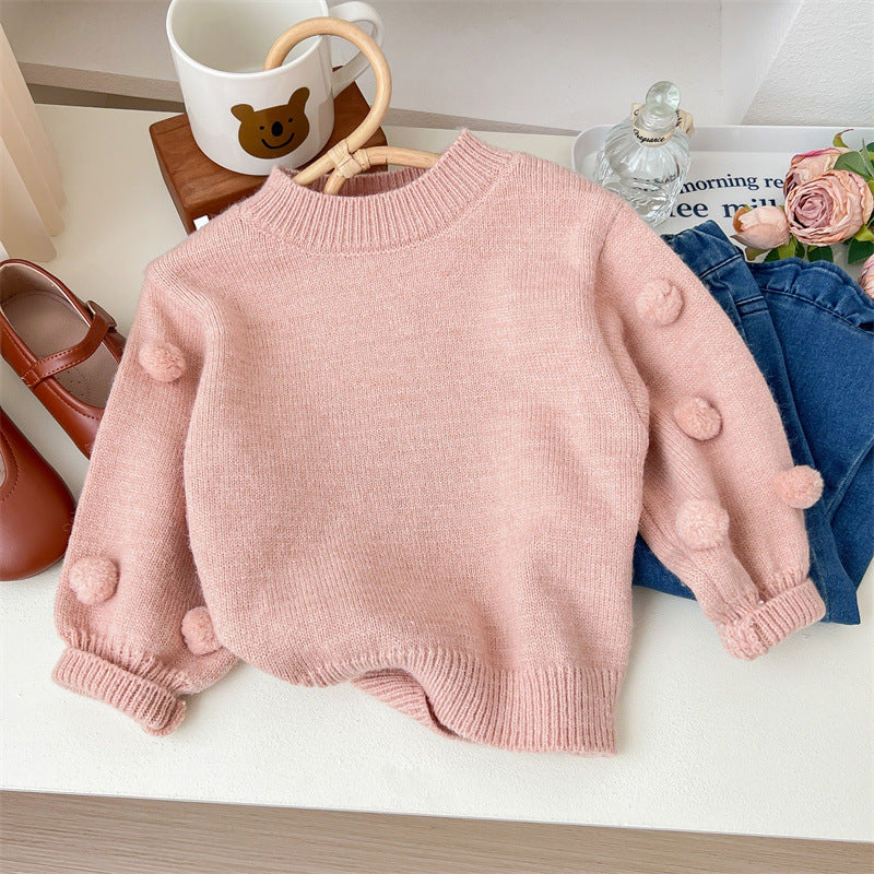 Girls' Knitted Pompom Blouse