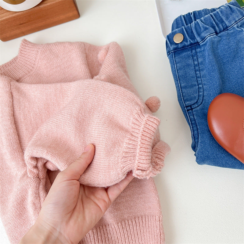 Girls' Knitted Pompom Blouse