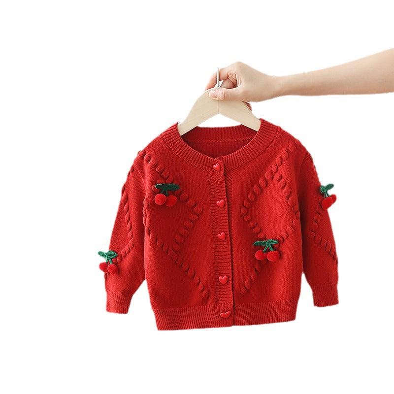 Girls' Cherry Button Cardigan