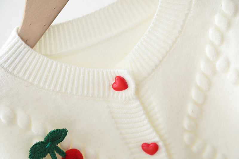 Girls' Cherry Button Cardigan